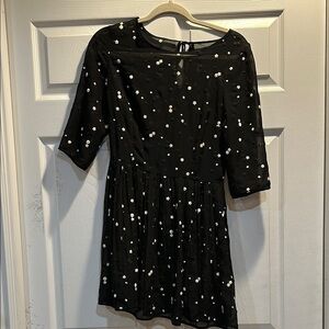 Snidel Black Chiffon Sheer Babydoll Dress Embroidered Stars 1/S kawaii